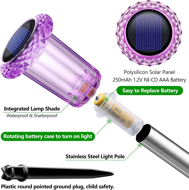 DenicMic Solar Lights Outdoor 10 Pack Waterproof Purple LED Stainless Steel Stake Outside Lights for Yard Pathway Garden Driveway Walkway Landscape Path Lighting - Image 2